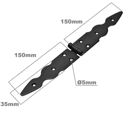 1 Pc x 150+150 mm Backflap Hinge Black, Retro Steel Back Flap Hinges, Weather Resistant, Rust Proof Powder Coating, Strap Hinges