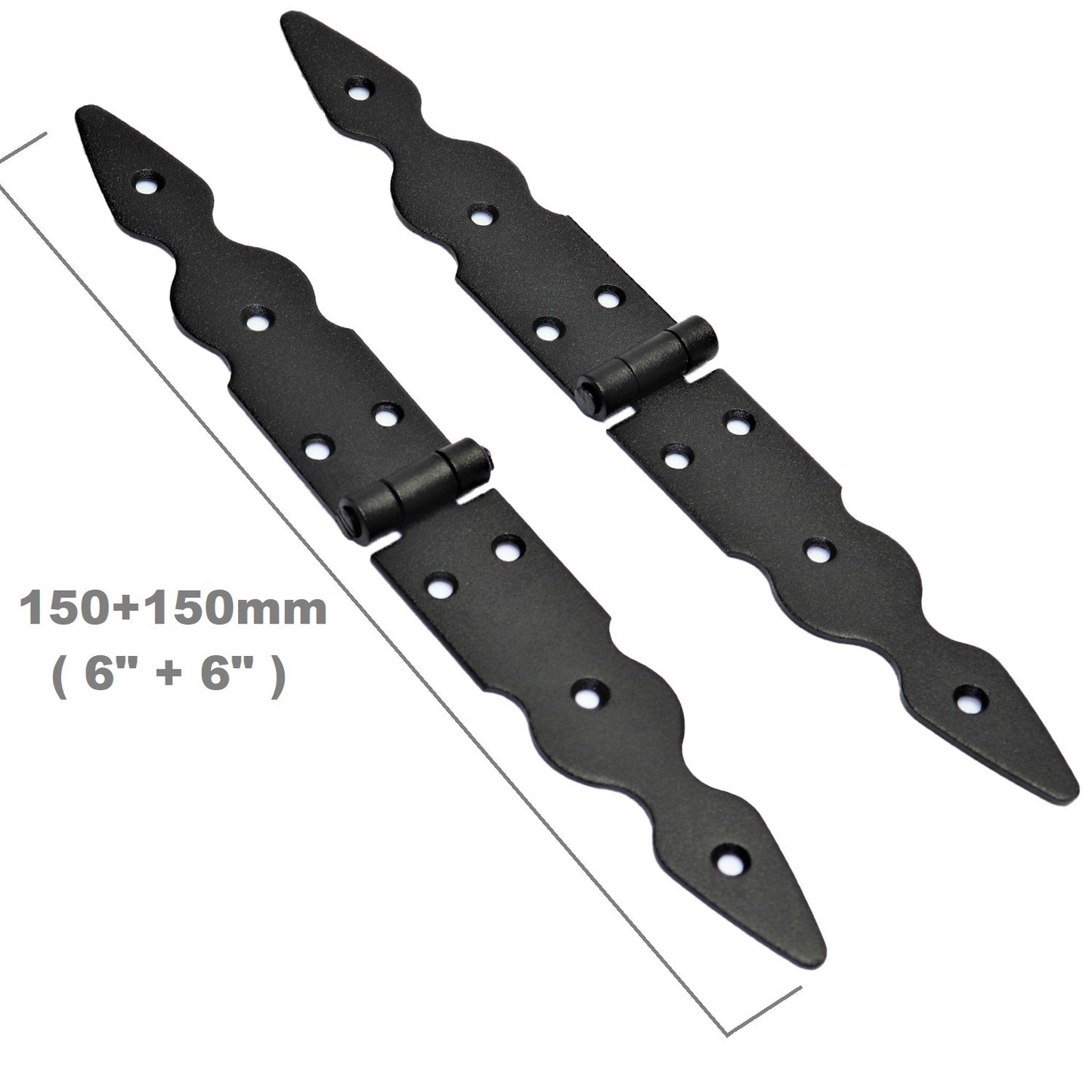 2 Pcs x 150+150 mm Backflap Hinge Black, Retro Steel Back Flap Hinges, Weather Resistant, Rust Proof Powder Coating, Strap Hinges