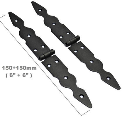 2 Pcs x 150+150 mm Backflap Hinge Black, Retro Steel Back Flap Hinges, Weather Resistant, Rust Proof Powder Coating, Strap Hinges