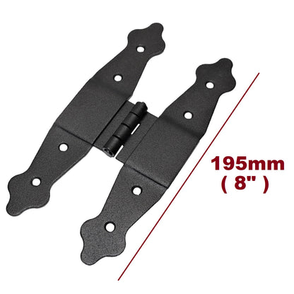 Pack of 1 x 195 mm H Type Hinge Black, Steel H-Shaped Hinges, Weather Resistant, Rust Proof Powder Coating, Strap Hinges