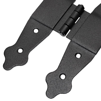Pack of 2 x 195 mm H Type Hinge Black, Steel H-Shaped Hinges, Weather Resistant, Rust Proof Powder Coating, Strap Hinges