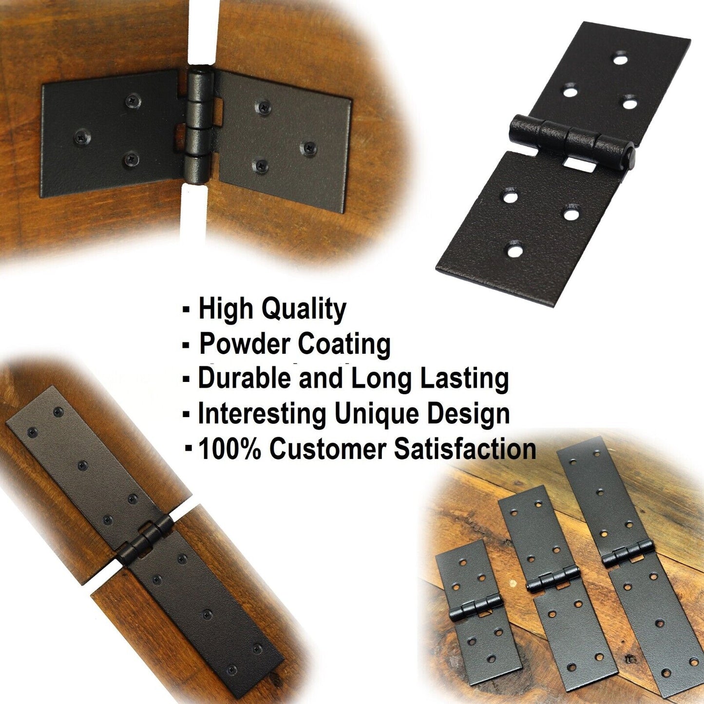 Pack of 2 x 100 Backflap Hinge Black, Steel Back Flap Hinges, Weather Resistant, Rust Proof Powder Coating, Strap Hinges