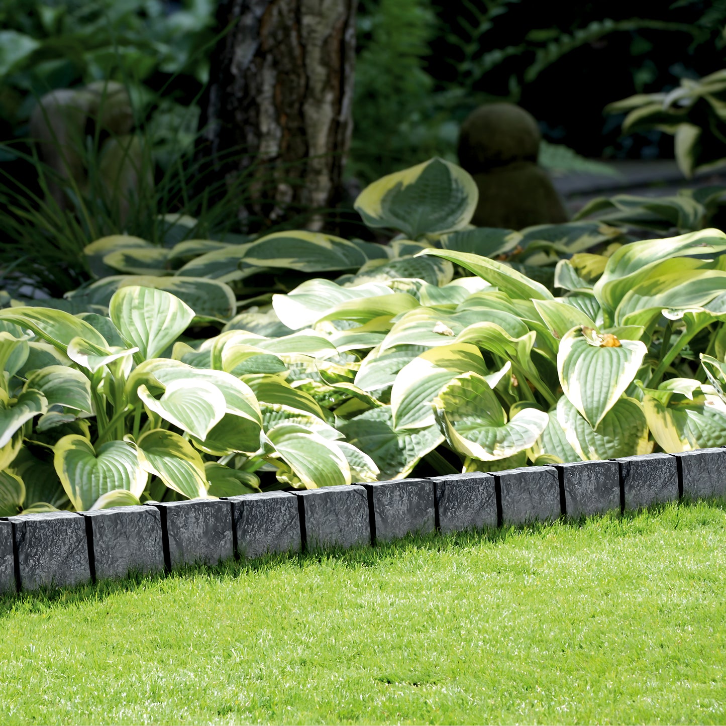 Lawn Edging Garden Palisade Anthracite Grey Stone Effect - 162cm Plastic Border, 6 x 27cm Push-In Sections for Outdoor Landscaping