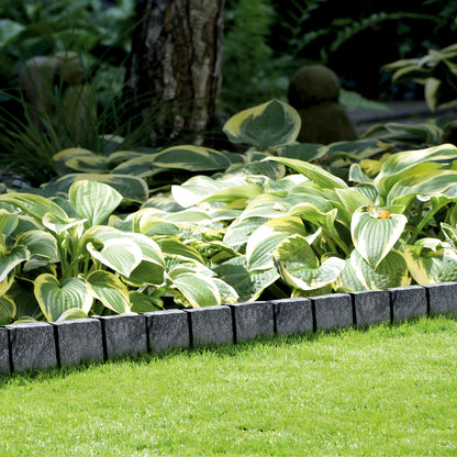 Lawn Edging Garden Palisade Anthracite Grey Stone Effect - 162cm Plastic Border, 6 x 27cm Push-In Sections for Outdoor Landscaping