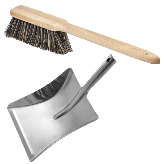 Universal Long Handled Brush & Dustpan Set - Heavy Duty, Rust Proof (Silver)