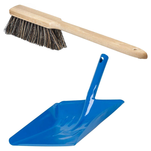 Universal Long Handled Brush & Dustpan Set - Heavy Duty, Rust Proof (Blue)