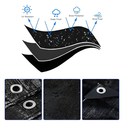 1.5 x 2 m Heavy-Duty Tarpaulin Cover - Black 235GSM - Waterproof, Frost-Resistant, UV Protection, Multipurpose, Groundsheet