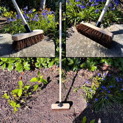 9" Deck Scrub Brush with Handle - Heavy Duty Outdoor Stiff Bassine Bristles Scrubbing Broom - Hard Brush for Decking Patio Garden