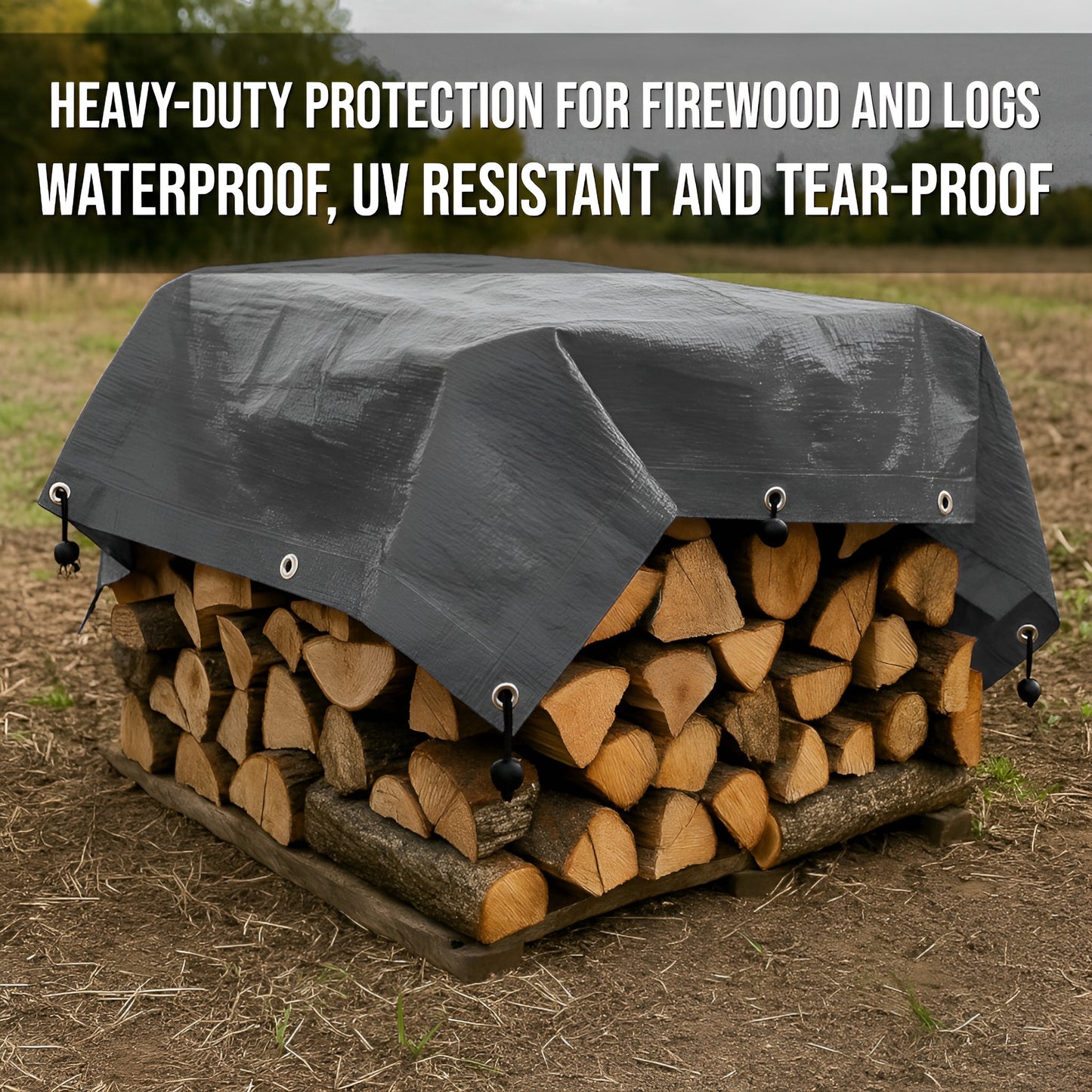 2 x 3 m Tarpaulin Cover - Grey 200GSM - Waterproof, Frost-Resistant, UV Protection, Multipurpose, Groundsheet