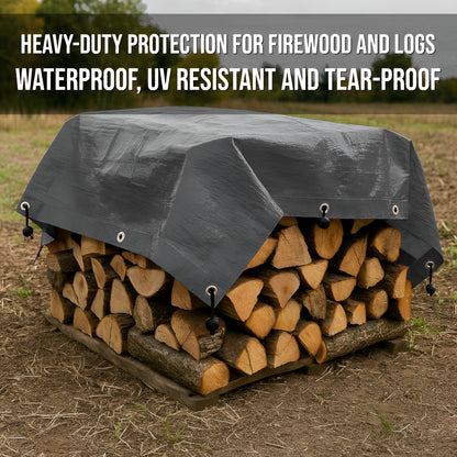 3 x 3 m Tarpaulin Cover - Grey 200GSM - Waterproof, Frost-Resistant, UV Protection, Multipurpose, Groundsheet