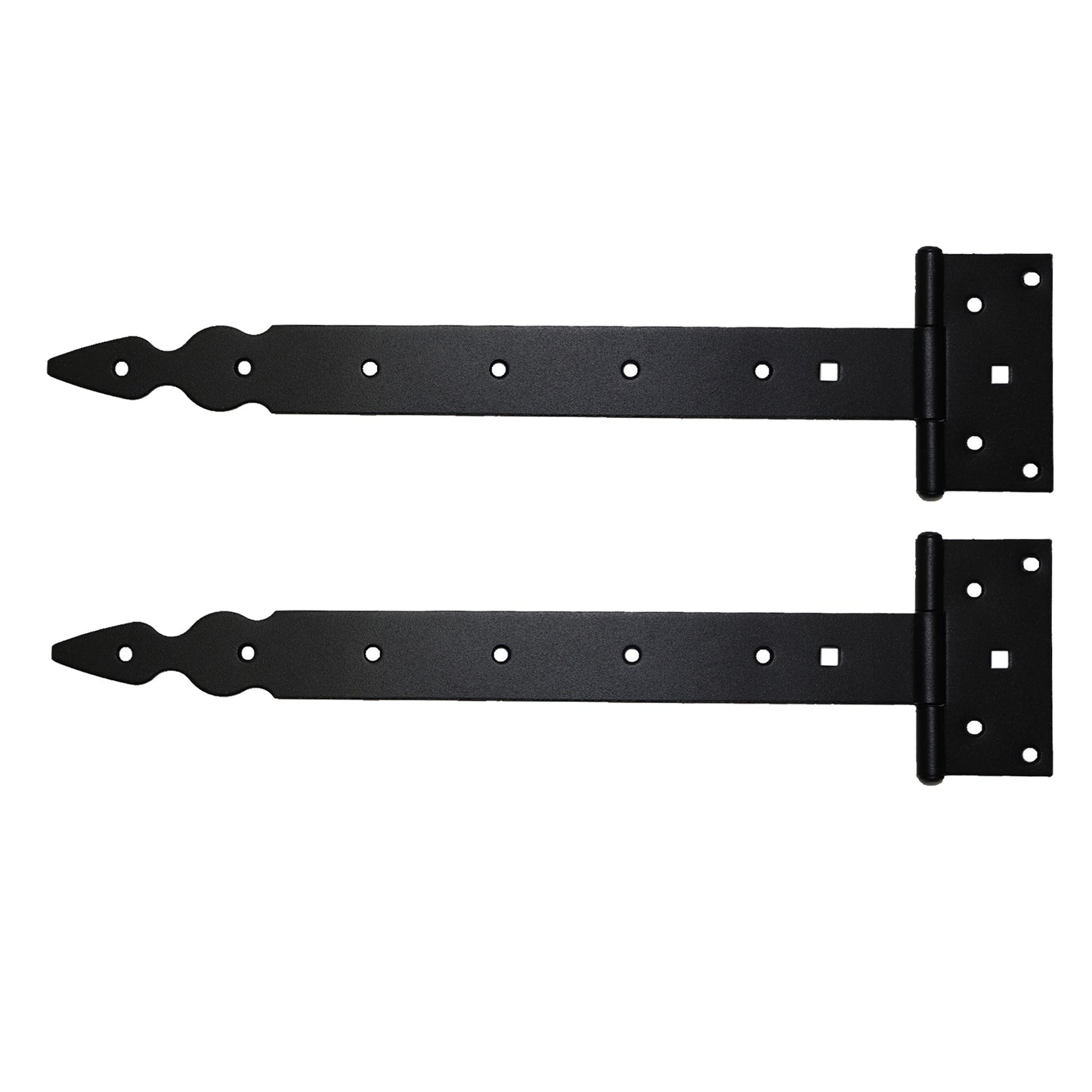 Pack of 2 x 350 mm T-Hinge Black, Steel Tee Hinges, Weather Resistant, Rust Proof Powder Coating, T Strap Hingess