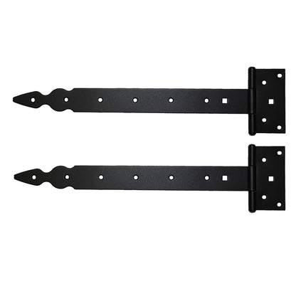 Pack of 2 x 350 mm T-Hinge Black, Steel Tee Hinges, Weather Resistant, Rust Proof Powder Coating, T Strap Hingess
