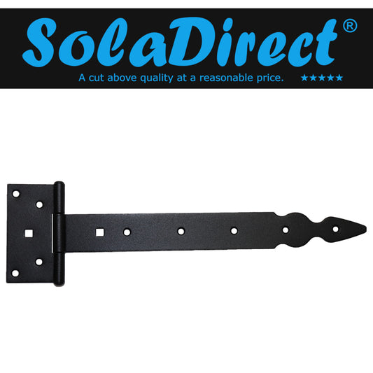 Pack of 10 x 300 mm T-Hinge Black, Steel Tee Hinges, Weather Resistant, Rust Proof Powder Coating, T Strap Hinges