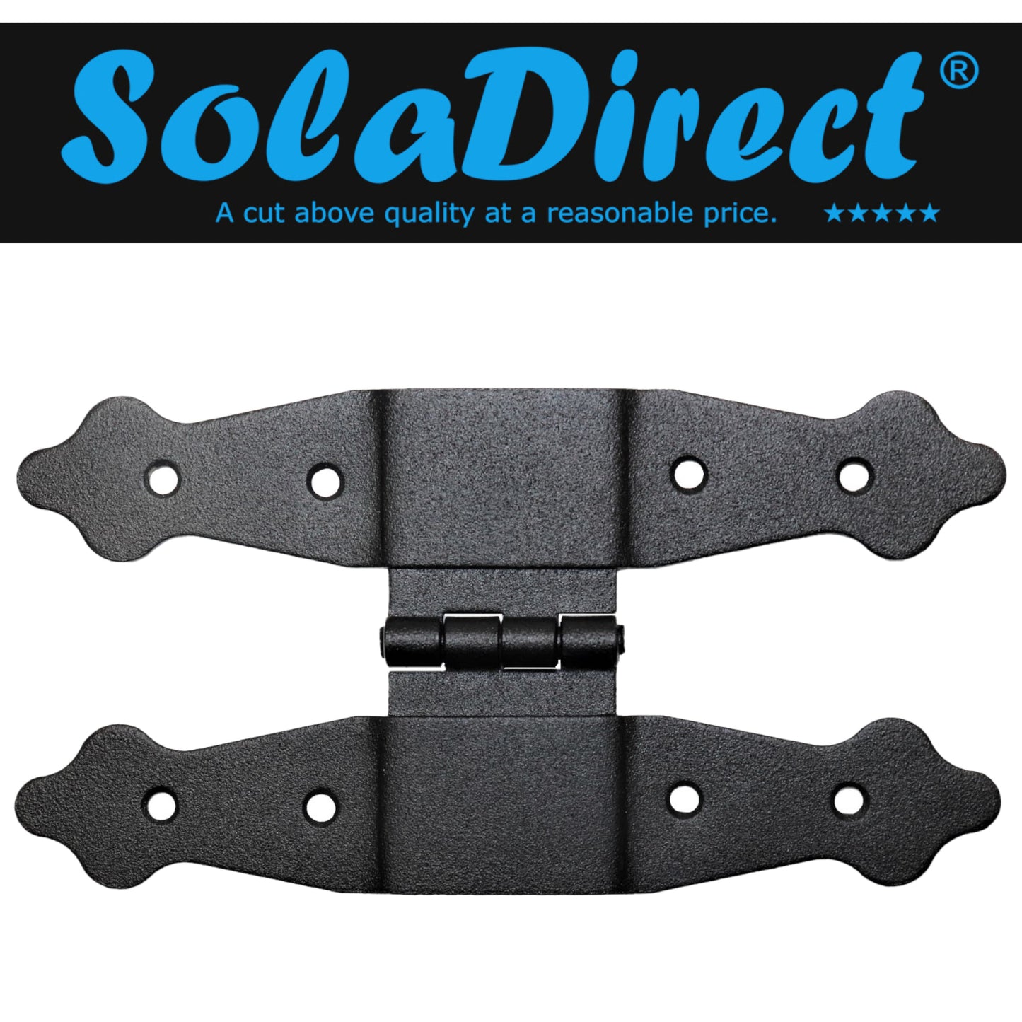 Pack of 2 x 195 mm H Type Hinge Black, Steel H-Shaped Hinges, Weather Resistant, Rust Proof Powder Coating, Strap Hinges