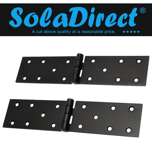 Pack of 2 x 200 Backflap Hinge Black, Steel Back Flap Hinges, Weather Resistant, Rust Proof Powder Coating, Strap Hinges
