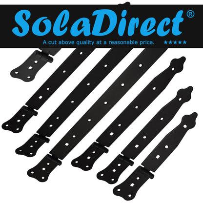 Pack of 1 x 200 mm Narrow T-Hinge Black, Vintage Steel Tee Hinges, Weather Resistant, Rust Proof Powder Coating, T Strap Hinges