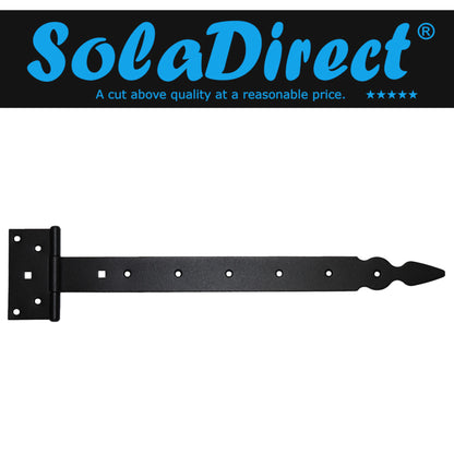 Pack of 1 x 400 mm T-Hinge Black, Steel Tee Hinges, Weather Resistant, Rust Proof Powder Coating, T Strap Hingess