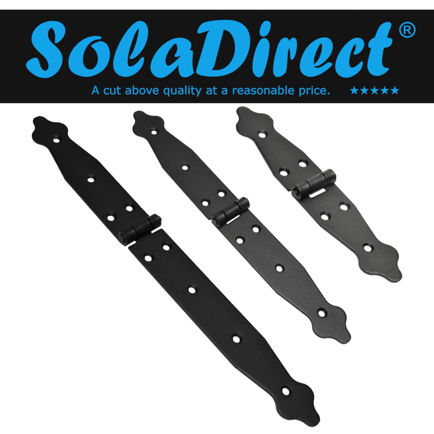 2 Pcs x 150+150 mm Backflap Hinge Black, Steel Back Flap Hinges, Weather Resistant, Rust Proof Powder Coating, Strap Hinges