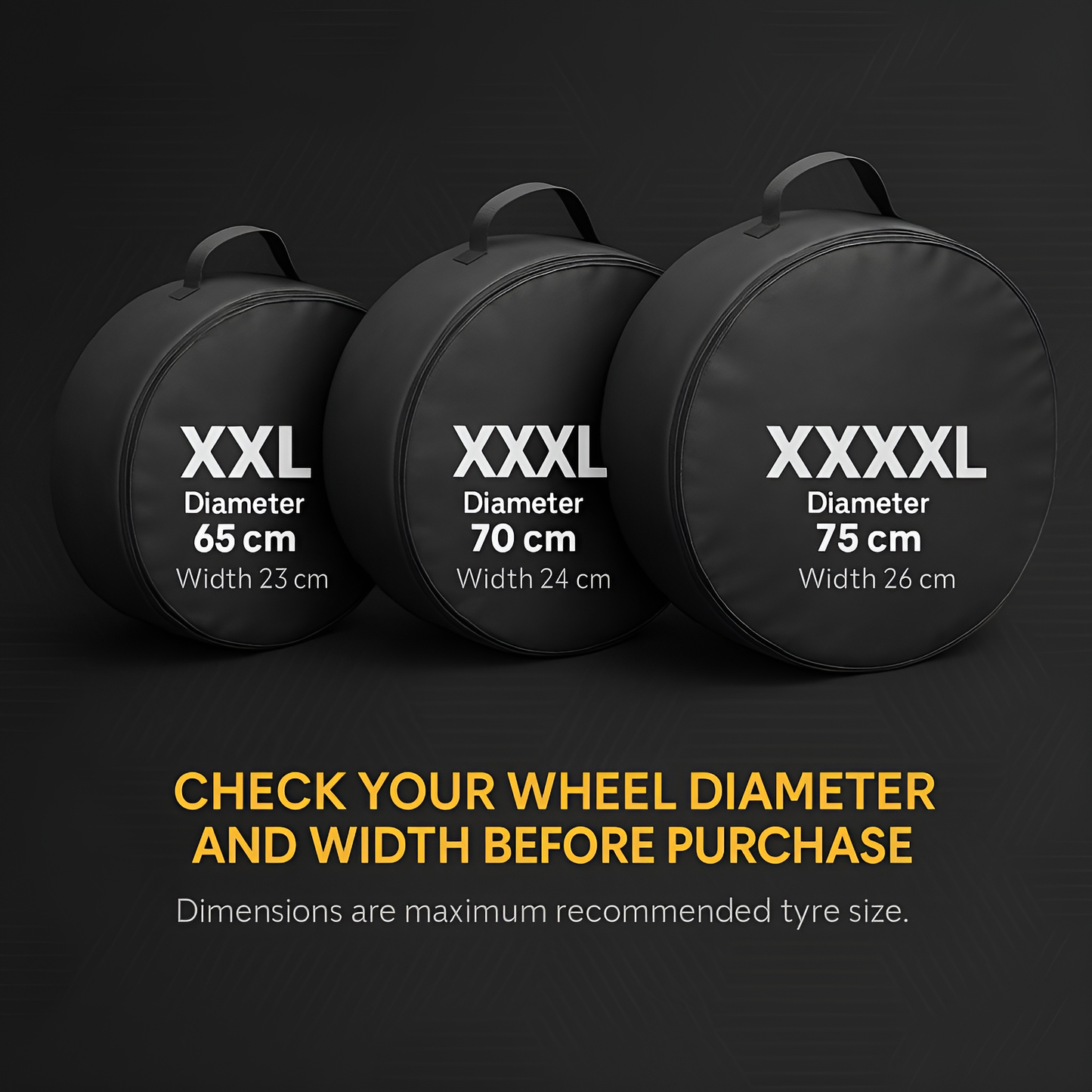 Spare Wheel Bag XXXL 70 cm Diameter / 24 cm Width - Waterproof PU Leather Tyre Storage Cover with Zip and Carry Handle - Black