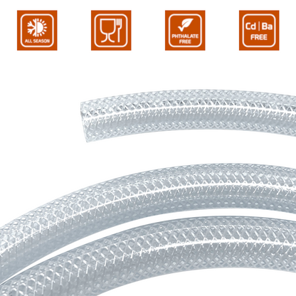 2 m of 10 mm ID Food Grade Reinforced Hose Pipe - 4-Layer PVC Tube for Water, Air - Braided Heavy Duty Pipe for Workshop, Garden