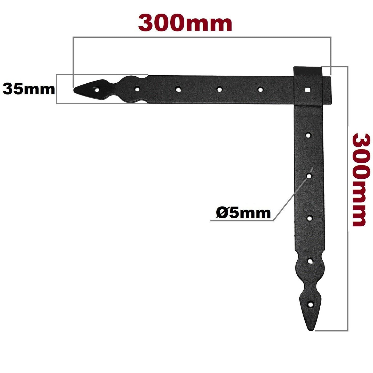 Pack of 2 x Flat Corner L Shape Plate, 300 x 300 mm Black Flat Right Angle Bracket, Powder Coated Steel Repair Brace Support