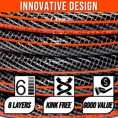 50 m / 164 ft Garden Hose Pipe - 1/2" Kink-Free 6-Layer Reinforced Non-Toxic Phthalate-Free PVC Hosepipe - Watering Tube - Black