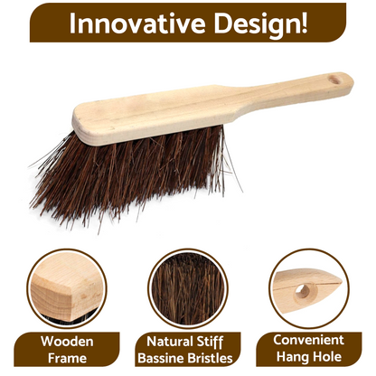 Stiff Bassine Hand Brush and Long Handle Metal Dustpan Set - 28cm Heavy Duty Wooden Scrubbing Brush with Hard Bristles and Pan
