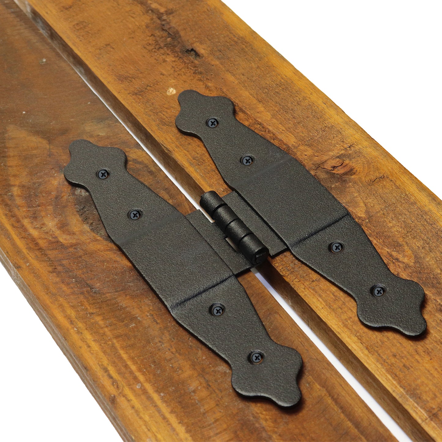 Pack of 2 x 195 mm H Type Hinge Black, Steel H-Shaped Hinges, Weather Resistant, Rust Proof Powder Coating, Strap Hinges