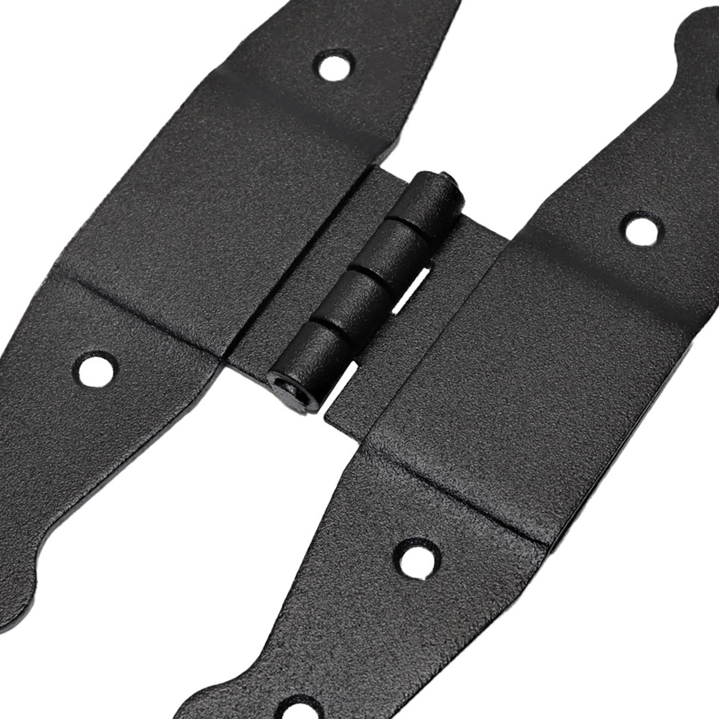 Pack of 2 x 195 mm H Type Hinge Black, Steel H-Shaped Hinges, Weather Resistant, Rust Proof Powder Coating, Strap Hinges