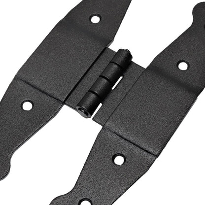 Pack of 2 x 195 mm H Type Hinge Black, Steel H-Shaped Hinges, Weather Resistant, Rust Proof Powder Coating, Strap Hinges