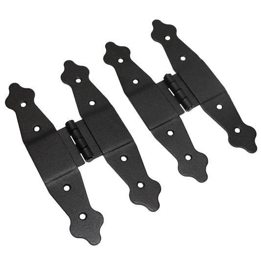 Pack of 2 x 195 mm H Type Hinge Black, Steel H-Shaped Hinges, Weather Resistant, Rust Proof Powder Coating, Strap Hinges
