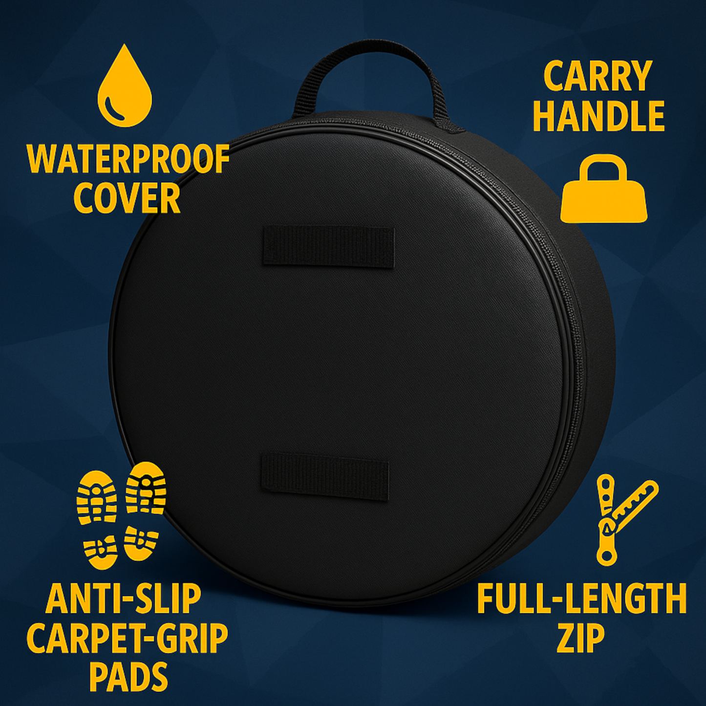 Car Spare Wheel Tyre Storage Bag - 59 cm Diameter - 16 cm Width - Waterproof Cover, Carry Handle, Anti-Slip Carpet-Grip Pads & Zip