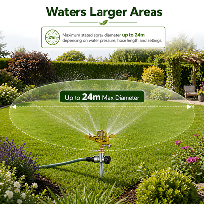 Pulsating Garden Sprinkler 360 Degree - Metal Impact Head, Adjustable Arc, Quick Connector Adaptor Compatible with Hozelock