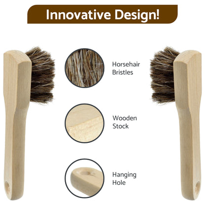 Set of 2 x Premium Shoe Polish Applicator Brushes - 100% Horsehair Bristles for Leather Boots, Shoes & Bags, Perfect for Shoe Care