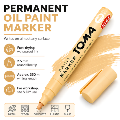 Flesh Tone Oil-Based Paint Marker Pen Permanent - 2.5mm Round Tip, Fast-Drying Waterproof Ink - Universal for All Surfaces