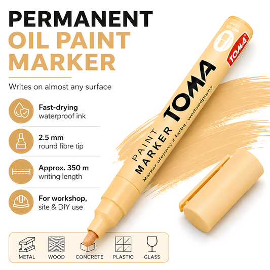 Flesh Tone Oil-Based Paint Marker Pen Permanent - 2.5mm Round Tip, Fast-Drying Waterproof Ink - Universal for All Surfaces