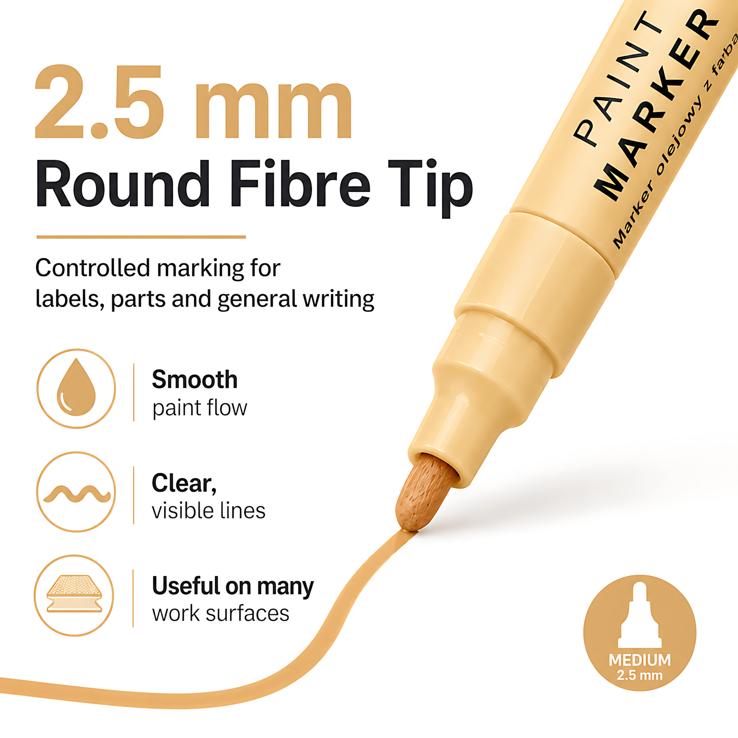 Flesh Tone Oil-Based Paint Marker Pen Permanent - 2.5mm Round Tip, Fast-Drying Waterproof Ink - Universal for All Surfaces