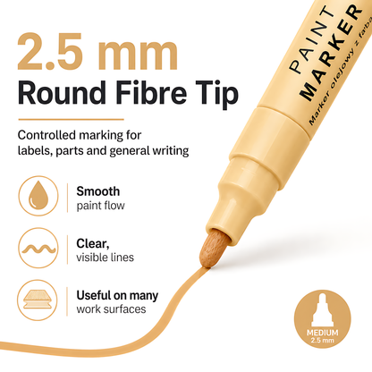 Flesh Tone Oil-Based Paint Marker Pen Permanent - 2.5mm Round Tip, Fast-Drying Waterproof Ink - Universal for All Surfaces