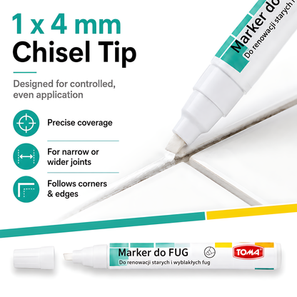 White Grout Marker Pen for Tile Joints - Fast-Drying Water-Resistant Ink, Fade-Resistant - for Bathroom, Kitchen Grout Refresh