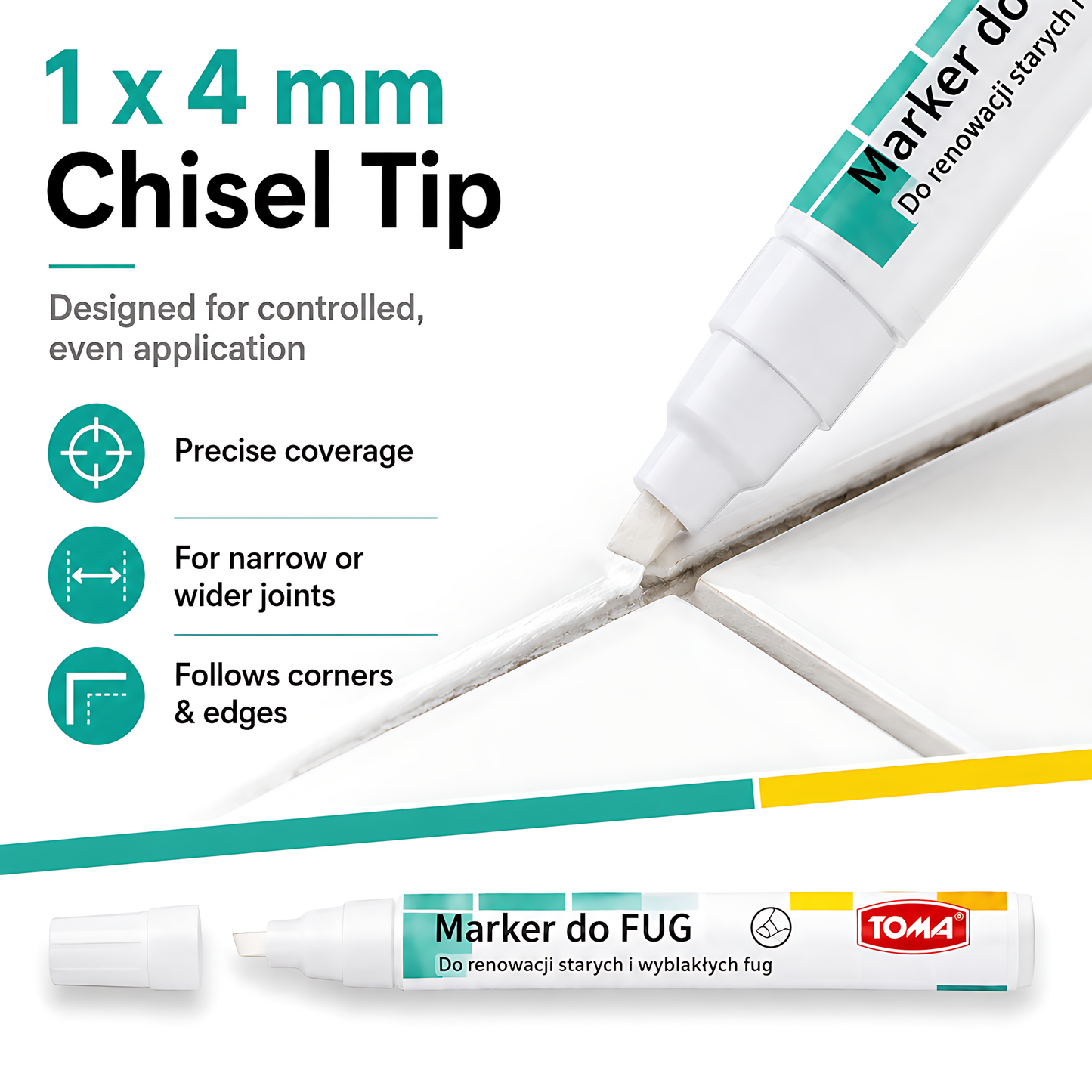 2 x White Grout Marker Pen for Tile Joints - Fast-Drying Water-Resistant Ink, Fade-Resistant - for Bathroom, Kitchen Grout Refresh