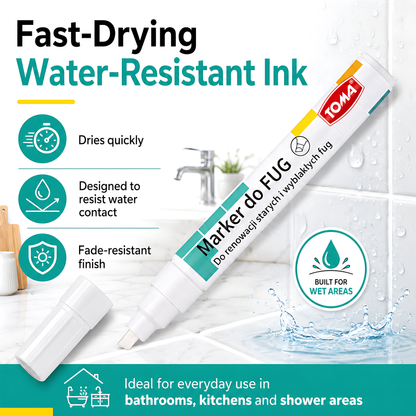 White Grout Marker Pen for Tile Joints - Fast-Drying Water-Resistant Ink, Fade-Resistant - for Bathroom, Kitchen Grout Refresh