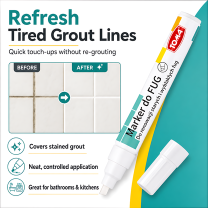 White Grout Marker Pen for Tile Joints - Fast-Drying Water-Resistant Ink, Fade-Resistant - for Bathroom, Kitchen Grout Refresh