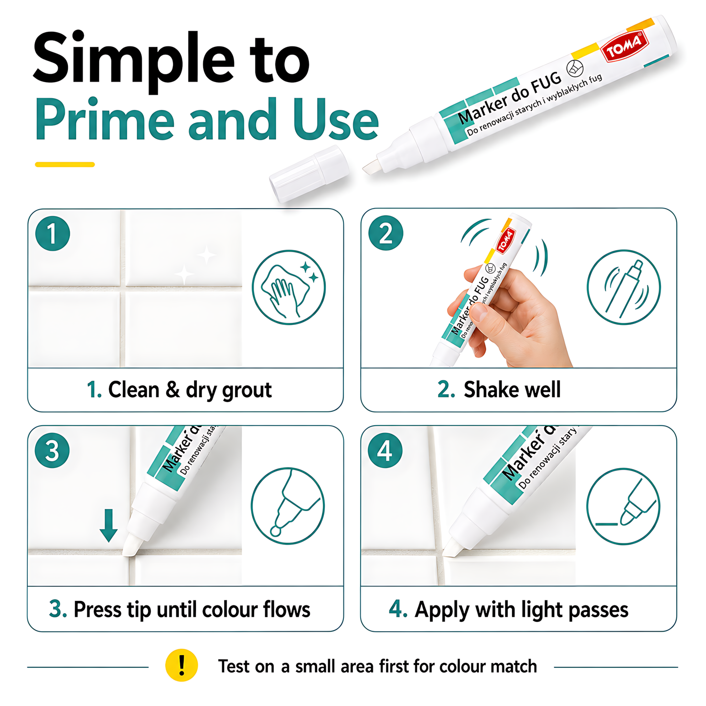 White Grout Marker Pen for Tile Joints - Fast-Drying Water-Resistant Ink, Fade-Resistant - for Bathroom, Kitchen Grout Refresh
