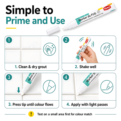 White Grout Marker Pen for Tile Joints - Fast-Drying Water-Resistant Ink, Fade-Resistant - for Bathroom, Kitchen Grout Refresh