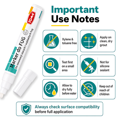 White Grout Marker Pen for Tile Joints - Fast-Drying Water-Resistant Ink, Fade-Resistant - for Bathroom, Kitchen Grout Refresh