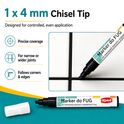 2 x Black Grout Marker Pen for Tile Joints - Fast-Drying Water-Resistant Ink, Fade-Resistant - for Bathroom, Kitchen Grout Refresh