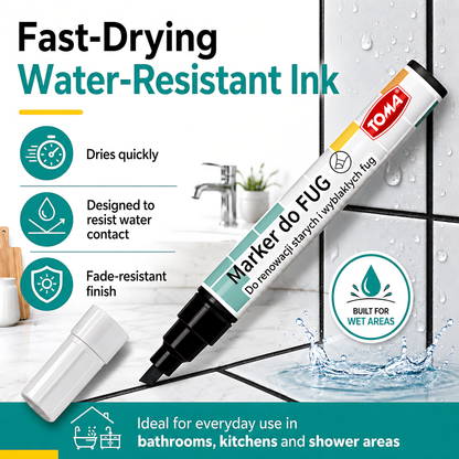 Black Grout Marker Pen for Tile Joints - Fast-Drying Water-Resistant Ink, Fade-Resistant - for Bathroom, Kitchen Grout Refresh