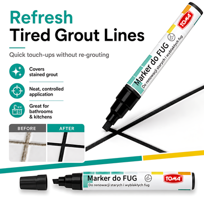 Black Grout Marker Pen for Tile Joints - Fast-Drying Water-Resistant Ink, Fade-Resistant - for Bathroom, Kitchen Grout Refresh