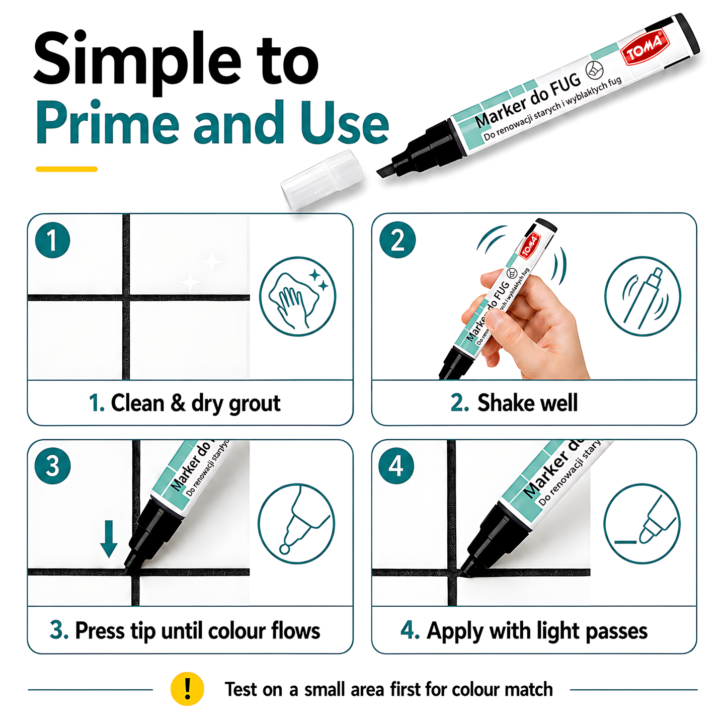 Black Grout Marker Pen for Tile Joints - Fast-Drying Water-Resistant Ink, Fade-Resistant - for Bathroom, Kitchen Grout Refresh