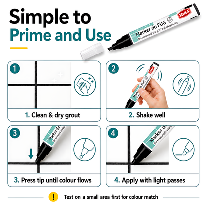 Black Grout Marker Pen for Tile Joints - Fast-Drying Water-Resistant Ink, Fade-Resistant - for Bathroom, Kitchen Grout Refresh
